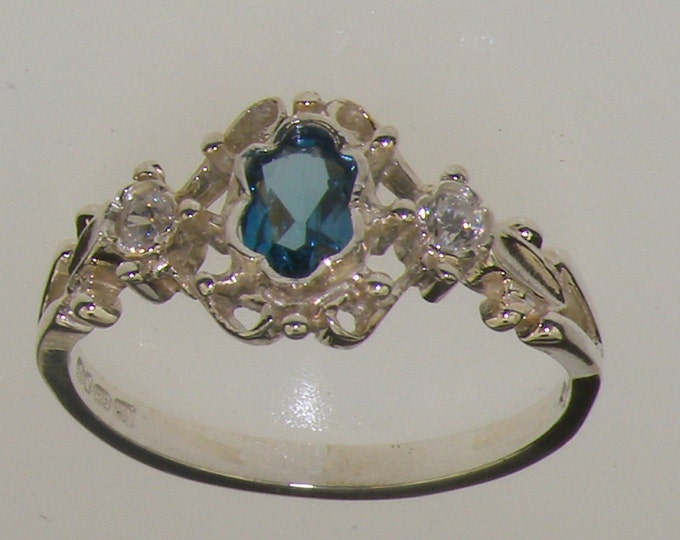 925 Sterling Silver Natural London Blue Topaz & Cubic Zirconia Womens ...