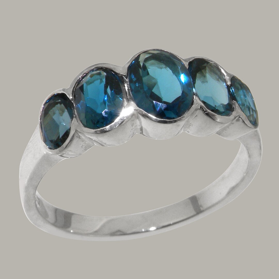925 Sterling Silver Natural London Blue Topaz Womens Band Ring ...