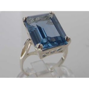 Sterling Silver Royal Wedding Ring Meghan Markle, Princess Diana 16x12mm Lab Created Spinel | Deep Blue Aquamarine Colour