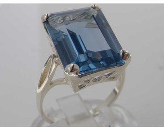 Sterling Silver Royal Wedding Ring Meghan Markle, Princess Diana 16x12mm Lab Created Spinel | Deep Blue Aquamarine Colour