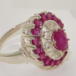 Large Natural Ruby Cluster Anniversary Ring, Solid 925 Sterling Silver Unique English Vintage Design Halo Ring - Cutomizable
