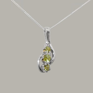 18ct White Gold Natural Peridot & Diamond Womens Pendant w Chain - Customizable 9K,10K,14K,18K Yellow, Rose or White Gold or Platinum