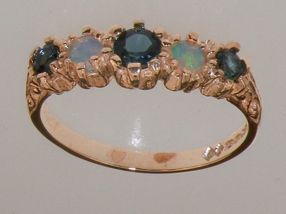 9k Rose Gold Natural London Blue Topaz Opal Womens Band Ring