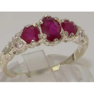 Sample Sale! Sterling Silver Ruby Trilogy Vintage Style Ring | Victorian Inspired 3 Stone Trilogy Ring | 4 Sizes Available Ready To Ship!
