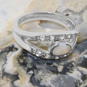 925 Sterling Silver Natural Opal & Cubic Zirconia Band Ring - Customizable 9K,10K,14K,18K Yellow, Rose or White Gold or Platinum