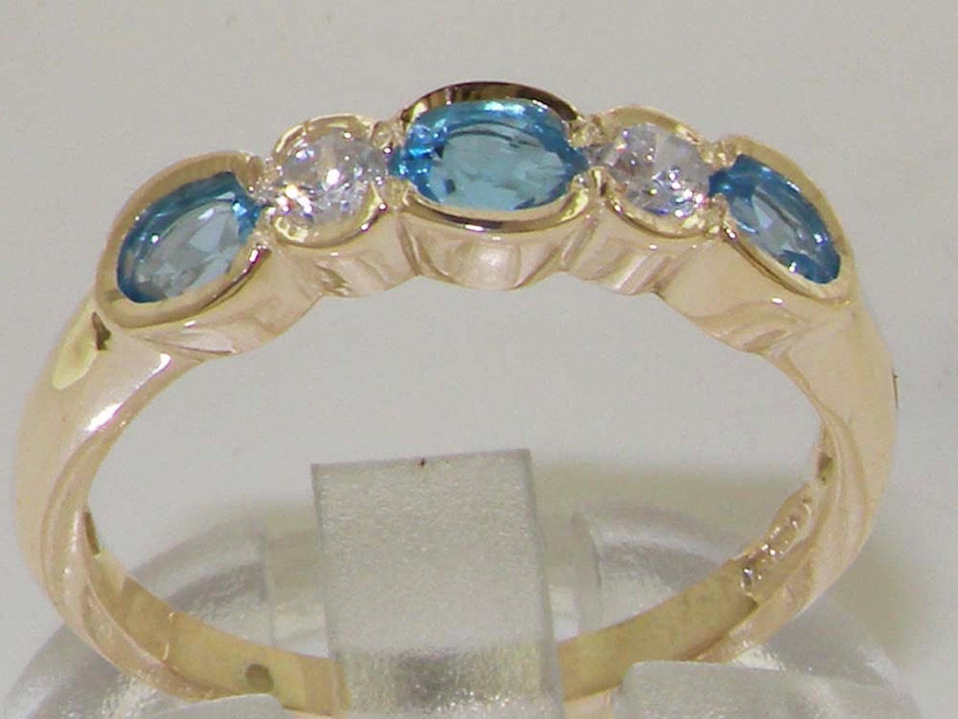 9k Yellow Gold Natural Blue Topaz & Cubic Zirconia Womens Eternity Ring ...