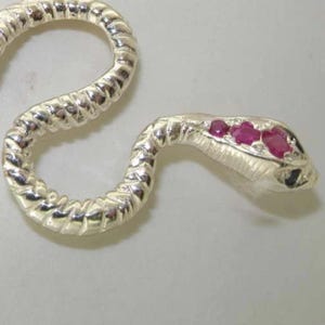 Luxury Ladies Solid 925 Sterling Silver Natural Ruby & Sapphire Detailed Snake Pendant Necklace - Made in England