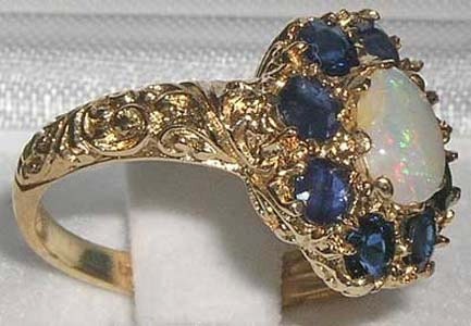 Natural Opal & Deep Blue Sapphire 9K Yellow Gold Victorian - Etsy