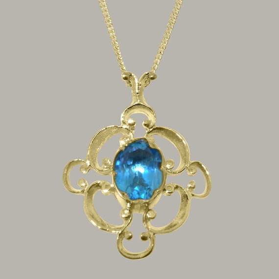 18ct Yellow Gold Natural Blue Topaz Womens Pendant & Chain - Customizable 9K,10K,14K,18K, Yellow, Rose or White Gold or Platinum