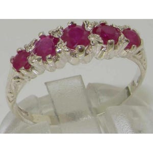 Solid 9K White Gold Natural Ruby Vintage Style Band, 5 Stone Eternity Ring  - Made in England -Customize: 9K,14K,18K,Yellow, Rose or White