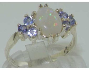 Anello in argento sterling 925 massiccio con opale naturale colorato e tanzanite, design Eglish - Personalizzabile