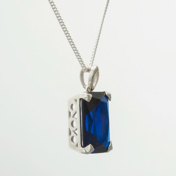 Collana Con Zaffiro Blu, Argento 925 Placcato Oro 18k - Foto 2