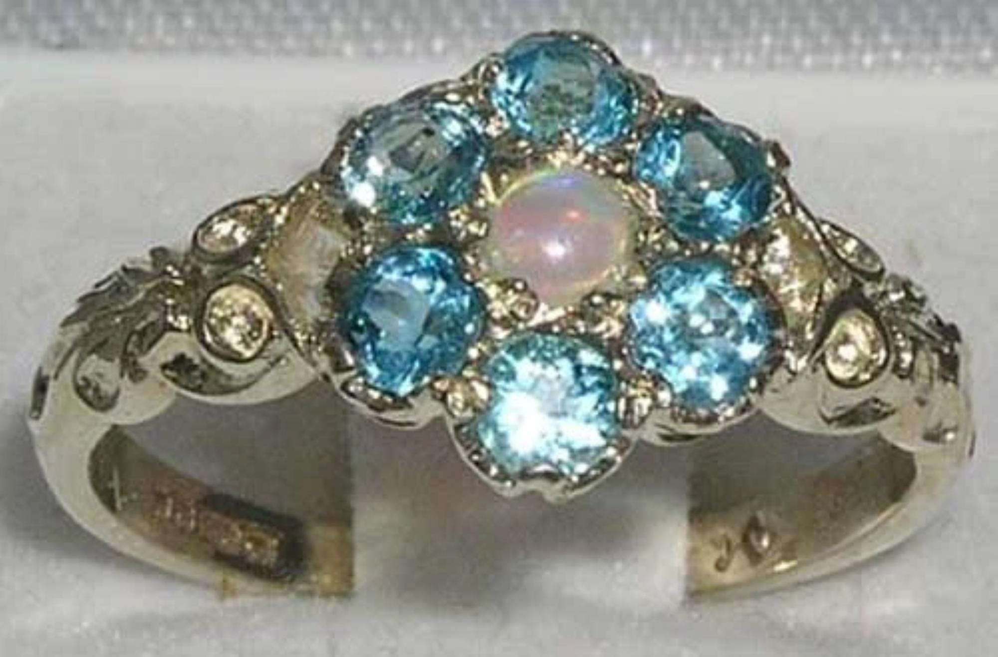 925スターリングシルバー 天然オパール＆ブルートパーズ