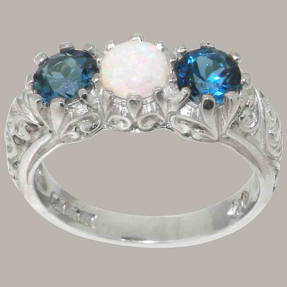 925 Sterling Silver Natural Opal & London Blue Topaz Womens Trilogy ...
