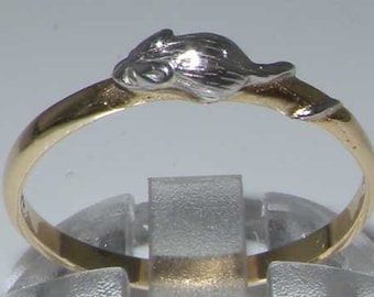 Dainty 14K Yellow Gold Mouse Ring with Rhodium Plated Mouse - Made in England - Customize: 9K, 18K, Yellow, Rose,White