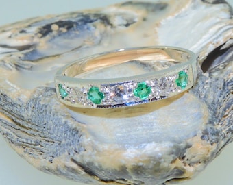 Sample Sale! Ready to ship Sterling Silver Diamond & Emerald Eternity Ring - Size UK U, US 10