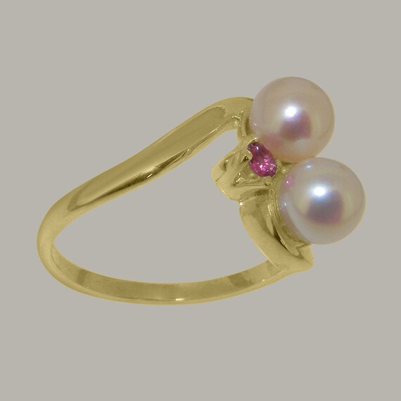 9ct Yellow Gold Pearl & Pink Tourmaline Womens Dress Ring - Customizable  9K,10K,14K,18K Yellow, Rose or White Gold or Platinum - Etsy