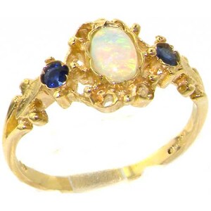 9K Yellow Gold Natural Opal & Light Blue Sapphire Unique - Etsy