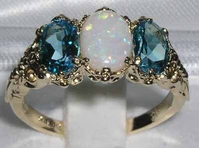 English 14K Yellow Gold Colorful Colorful Opal & Blue Topaz - Etsy UK