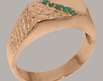 Rose Gold Natural Emerald mens band Ring - Customizable 9K,10K,14K,18K, Yellow, Rose or White Gold or Platinum