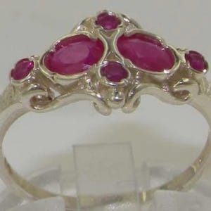 Unique English Vintage Style 925 Sterling Silver Natural Ruby 6 Stone Anniversary Ring - Customizable