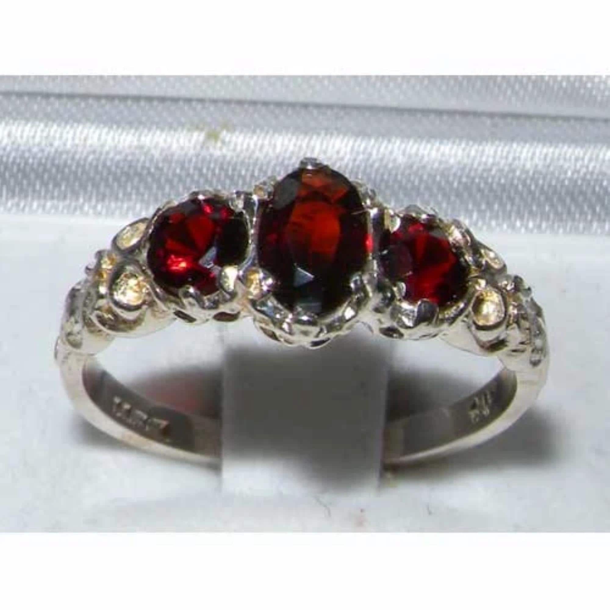 Solid 925 Sterling Silver 3 Natural Garnet Vintage Style