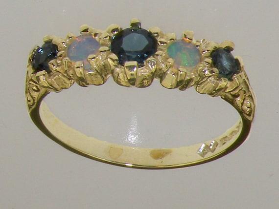 9k Yellow Gold Natural London Blue Topaz Opal Womens Band Ring  Customizable Platinum,9K,10K,14K,18K Yellow, Rose or White Gold - Main Image