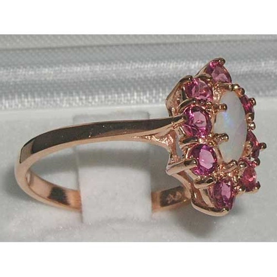 9K Rose Gold Natural Marquise Colorful Opal Pink Tourmaline Engagement  Ring, English Classic Cluster Flower Ring- Customize:9K,14K,18K