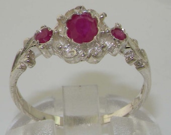 Sterling Silver Natural Ruby Dainty Victorian Inspired Ring | Silver Ruby Ring | Ornate Silver Ruby Ring