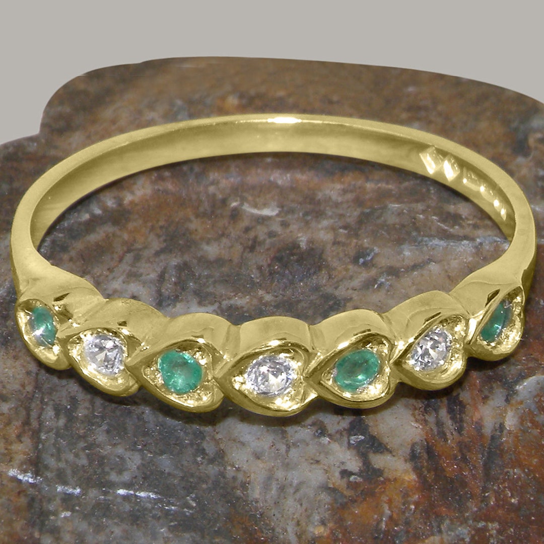 Yellow Gold Cubic Zirconia & Emerald Eternity Ring - Customizable 9K ...