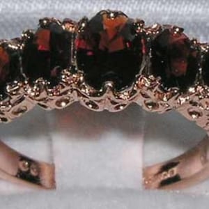 Sample Sale! Roségouden granaatring | Vingermaten US 4,75 en 7, UK J en N | Victoriaans geïnspireerde sierlijke ring | Gouden granaatring met vijf stenen |
