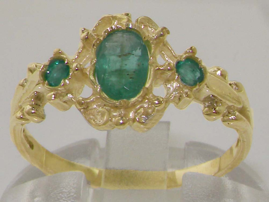 VINTAGE Style Solid 9K Yellow Gold Natural Emerald Womens Ring - Etsy