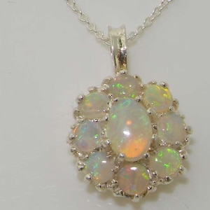 Opal Pendant, Solid 925 Sterling Silver Natural Australian Opal Cluster Flower Pendant Necklace Made in England image 2