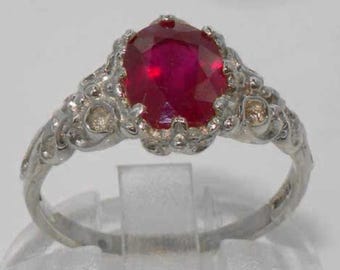 Solid 925 Sterling Silver Ruby Solitaire Ring, English Victorian Style Anniversary Ring - Customizable