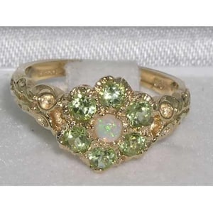 Small Flower Ring, 14K Solid Yellow Gold Natural Colorful Opal & Peridot Daisy Ring, Pave Engagement Ring, Promise Ring - Customizable