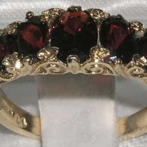 Solid 9K Yellow Gold Natural Garnet Ring,  Antique English Design Half Eternity Ring - Made in England - Customizable