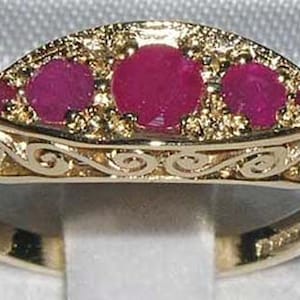 Five Natural Ruby with Solid 9K Yellow Gold English Victorian Style Scroll Deco Ring, Eternity Band, Anniversary Ring - Customizable