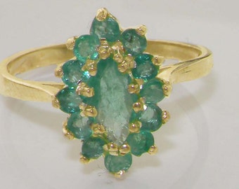 High Quality Solid 9K Yellow Gold Natural Natural Emerald Marquise Cluster Ring - Customizable