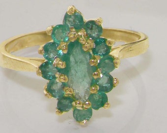 Hochwertiger massiver 9K Gelbgold Natürlicher Natürlicher Smaragd Marquise Cluster Ring - Individuell einstellbar