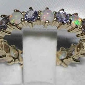 Elegant 9K Yellow Gold Opal & Tanzanite Full Eternity Ring