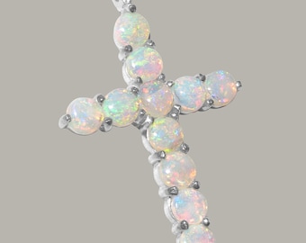 925 Sterling Silber Natürlicher Opal Frauen Kreuz Anhänger - Anpassbar 9K,10K,14K,18K, Gelb, Rose oder Weißgold oder Platin