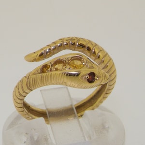 Ready to Ship | 14K Gold Snake Ring | Citrine and Garnet Single Wrap Snake Ring | Yellow Gold Snake Ring | Made in England