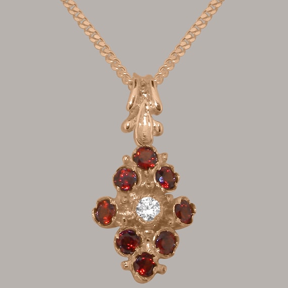 Rose Gold Cubic Zirconia & Garnet Womens Pendant Customizable 9K