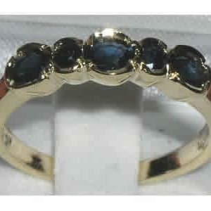 English 9K Solid Yellow Gold Natural Dark Blue Sapphire Half Eternity Band, Engagement Ring, Wedding Ring - Customizable