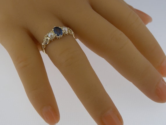 Blue sapphire shop and pearl ring