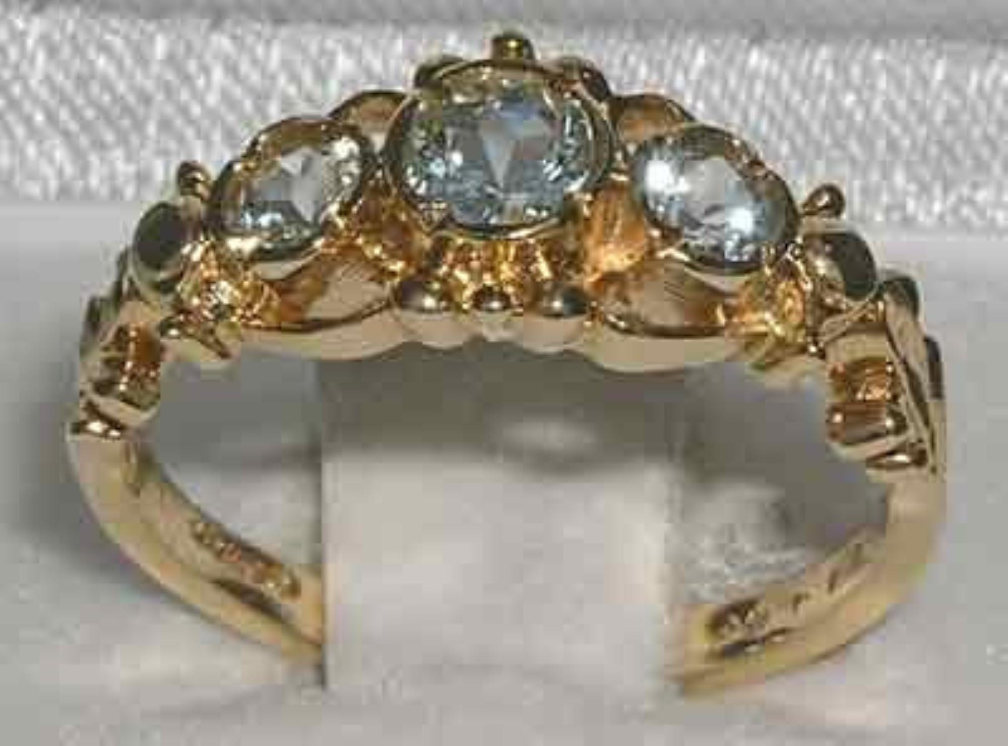 9K Yellow Gold Natural Aquamarine Georgian Style Dainty Ring, Trilogy Eternity Anniversary Ring - Made in England -Customize:9K,14K,Gold