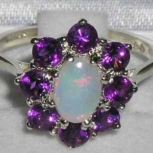 English Vintage Design Ring Customizable Solid 925 Sterling Silver Natural Garnet /& Colorful Opal Large 3 Tier Cluster Flower Ring