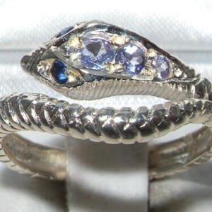 English 925 Sterling Silver Natural Natural Tanzanite & Deep Blue Sapphire Snake Ring - Made in England - Customizable