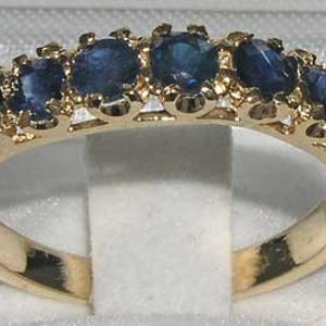 Natural Blue Sapphire 9K Yellow Gold Half Eternity Band, Engagement Wedding Ring - Made in England - Antique Victorian Vintage Style
