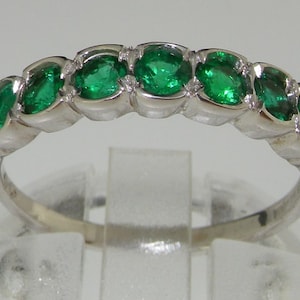 Stunning! 18K White Gold Fine Grade Emerald Half Eternity Ring, Anniversary Band - Customizable with different gemstones or gold carat